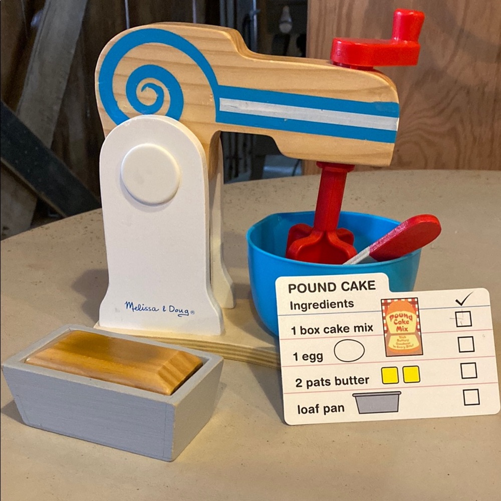 Melissa & Doug Wooden Mixer Set - Blue, Red, and White